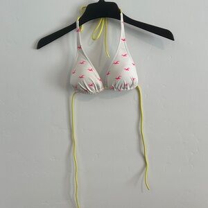 Vintage Hollister White Triangle Bikini Top with Neon Pink Seagull Logo Print
